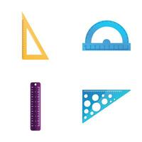 Ruler icons set cartoon vector. Protractor ruler and triangle vector