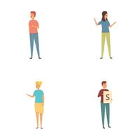 Singing practice icons set cartoon vector. Talented human having performing song vector