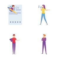 Professional recruitment icons set cartoon vector. Recruitment specialist cv doc vector