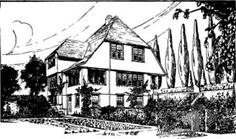 House in the Country home ranging from simple dwellings vintage engraving. vector