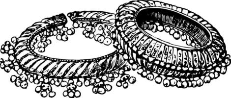 Bangles ring worn upon the arms vintage engraving. vector