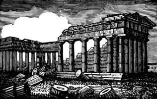 Temple of Minerva in Athens famous places in Athens vintage engraving. vector
