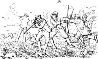 Group of Men Hunting vintage illustration. vector