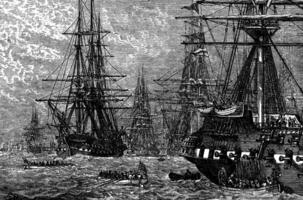 The British Fleet in the Lower Bay,vintage illustration vector