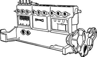 Building an Automobile Step 05 is Cylinder Added to Crankcase, vintage illustration. vector