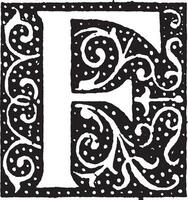 F, Ornate initial, vintage illustration vector