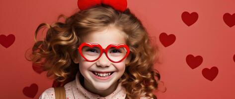 AI generated Portrait of a cute little girl with red heart on Valentines day concept. photo