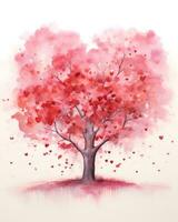 AI generated watercolour painting of a tree with many red flowers,  isolated photo