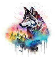 AI generated wolf with watercolor pattern isolated photo