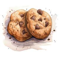 ai generado dos chocolate chip galletas con un corazón en el medio foto