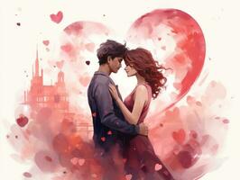 AI generated this is an illustration of a couple kissing under a large red heart photo