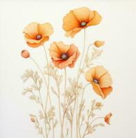 AI generated the poppies on a white background painting photo