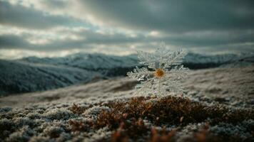 ai generado arte un narrativa alrededor el viaje de un soltero copo de nieve desde el nubes a el suelo. foto