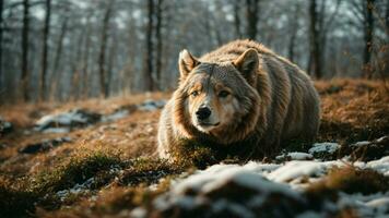 AI generated Detail the hibernation strategies of various animals adapting to a harsh winter environment. photo