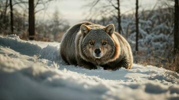 AI generated Detail the hibernation strategies of various animals adapting to a harsh winter environment. photo