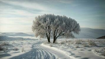 AI generated Detail the cultural significance of a pure white winter landscape in different societies. photo