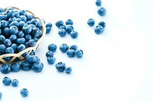 Tasty blueberries isolated on white background. Blueberries are antioxidant organic superfood. photo