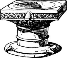 Romanesque Stoup is used to hold holy water, vintage engraving. vector