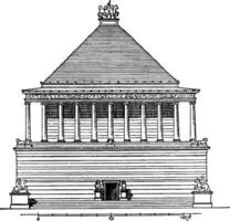 Mausoleum at Halicarnassus,  a tomb built, vintage engraving. vector