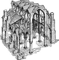 Constructive System of a Gothic Church, the principles of isolated supports, vintage engraving. vector