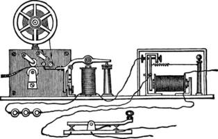 Morse Apparatus Circuit and Battery, vintage illustration. vector