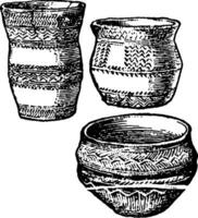 Bronze Age Pottery is a Not drawn to scale, vintage engraving. vector