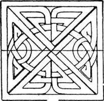 Scandinavian Square Panel is a bas-relief design found on a Celtic stone cross, vintage engraving. vector