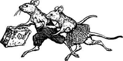 Mice Running, vintage illustration vector