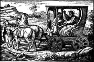 Philip Speaks with an Ethiopian Eunuch in His Chariot vintage illustration. vector