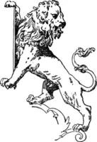 Lion Supporting Shield is a modern form of a statue, vintage engraving. vector