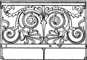 Trellis Parapet , wrought-iron trellis-rods, vintage engraving. vector