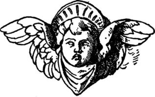 Cherub Head was used on a candelabrum in Certosa near Pavia, vintage engraving. vector