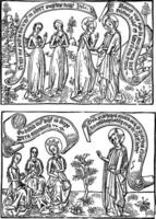 Canticum Canticorum is an engraving from the second leaf of the block book, vintage engraving. vector