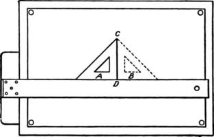 pruebas triangulos, lápiz y pedazo de papel, Clásico grabado. vector