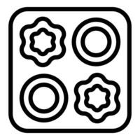 Metallic cookware platter icon outline vector. Cupcakes baking form vector
