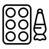 Bakeware and piping bag icon outline vector. Kitchenware pastry tools vector