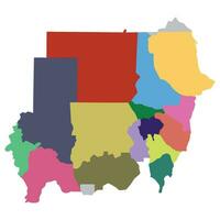 Sudan map. Map of Sudan in administrative states regions in multicolor vector