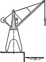 Hydraulic Dockside Jib Crane, used inside workshops, vintage engraving. vector