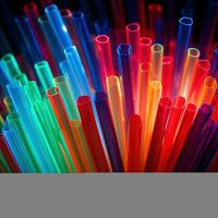 AI generated Neon colored cocktail straw. Background photo