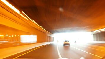 The blurred driving through a tunnel with the blurred and speed effect photo