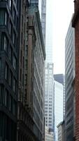 The city view with the old buildings and street in the rainy day photo