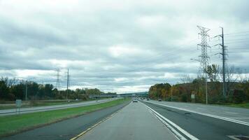 The highway landscape with side view and cloudy sky as background photo