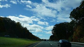 The highway landscape with side view and cloudy sky as background photo