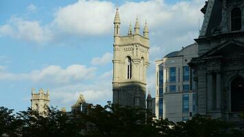 The city view with the old buildings and architectures under the warm sunlight photo