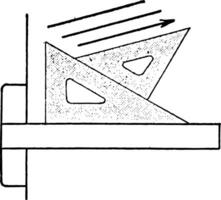 triángulo conjunto arriba para 15 grados, colocación el hipotenusas juntos, Clásico grabado. vector