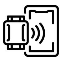 emparejamiento inteligente reloj con teléfono icono contorno vector. salud rastreo aplicación vector