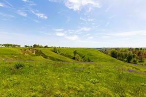 wide green fields with a gorge photo