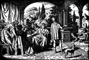 Lazarus, the Beggar, and the Rich Man vintage illustration. vector