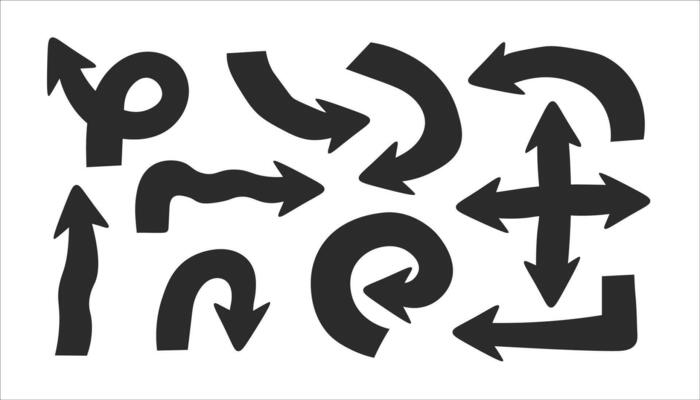 Hand drawn bold black arrows set