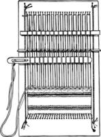 Complete pin loom, the pins holding the thread to the loom and the top and bottom, vintage engraving. vector